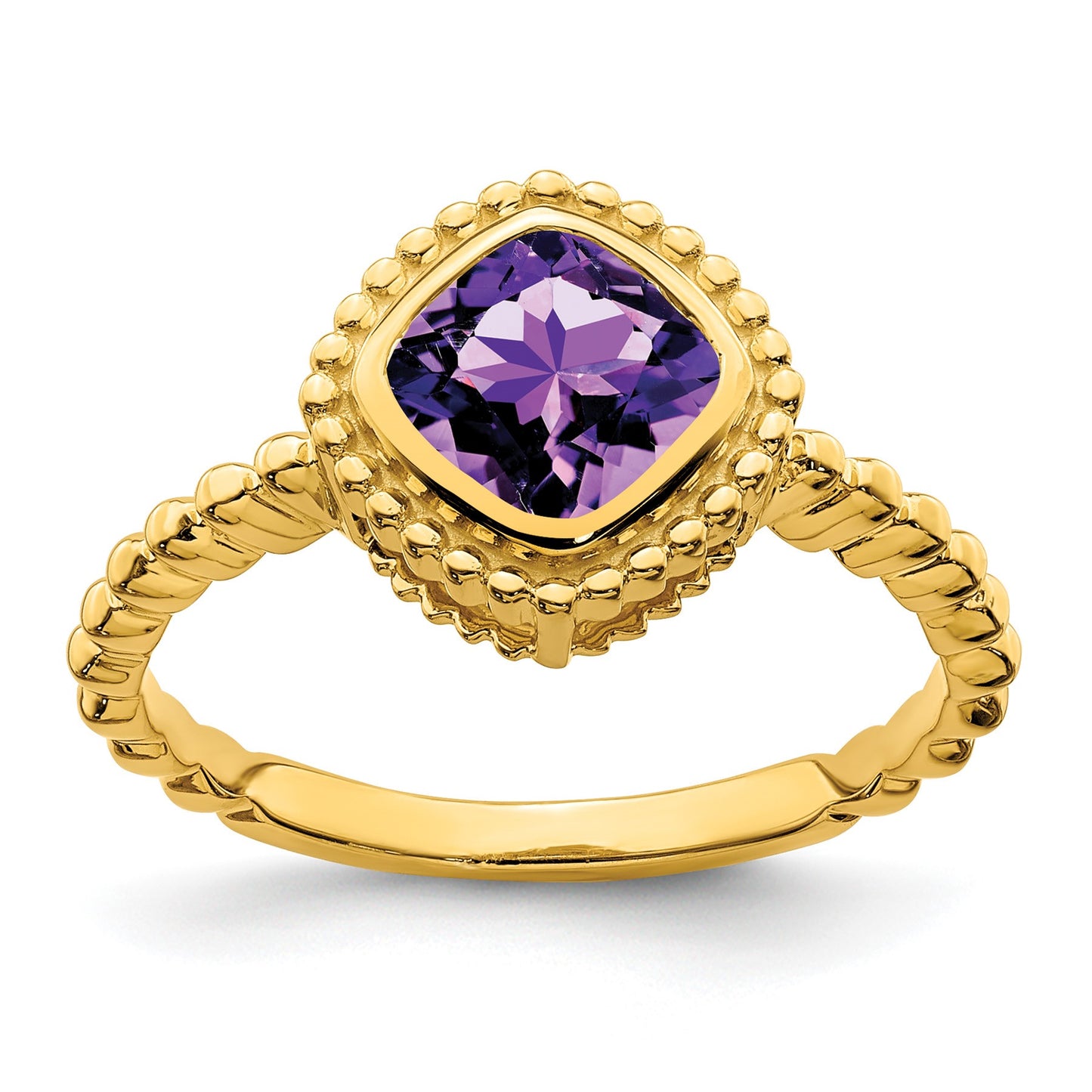 14k 6.5mm Cushion Amethyst Bezel Ring
