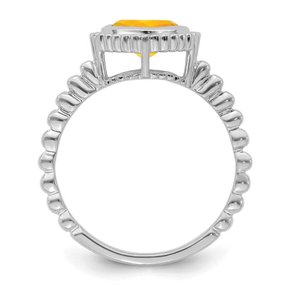 14k White Gold 6.5mm Cushion Citrine Bezel Ring