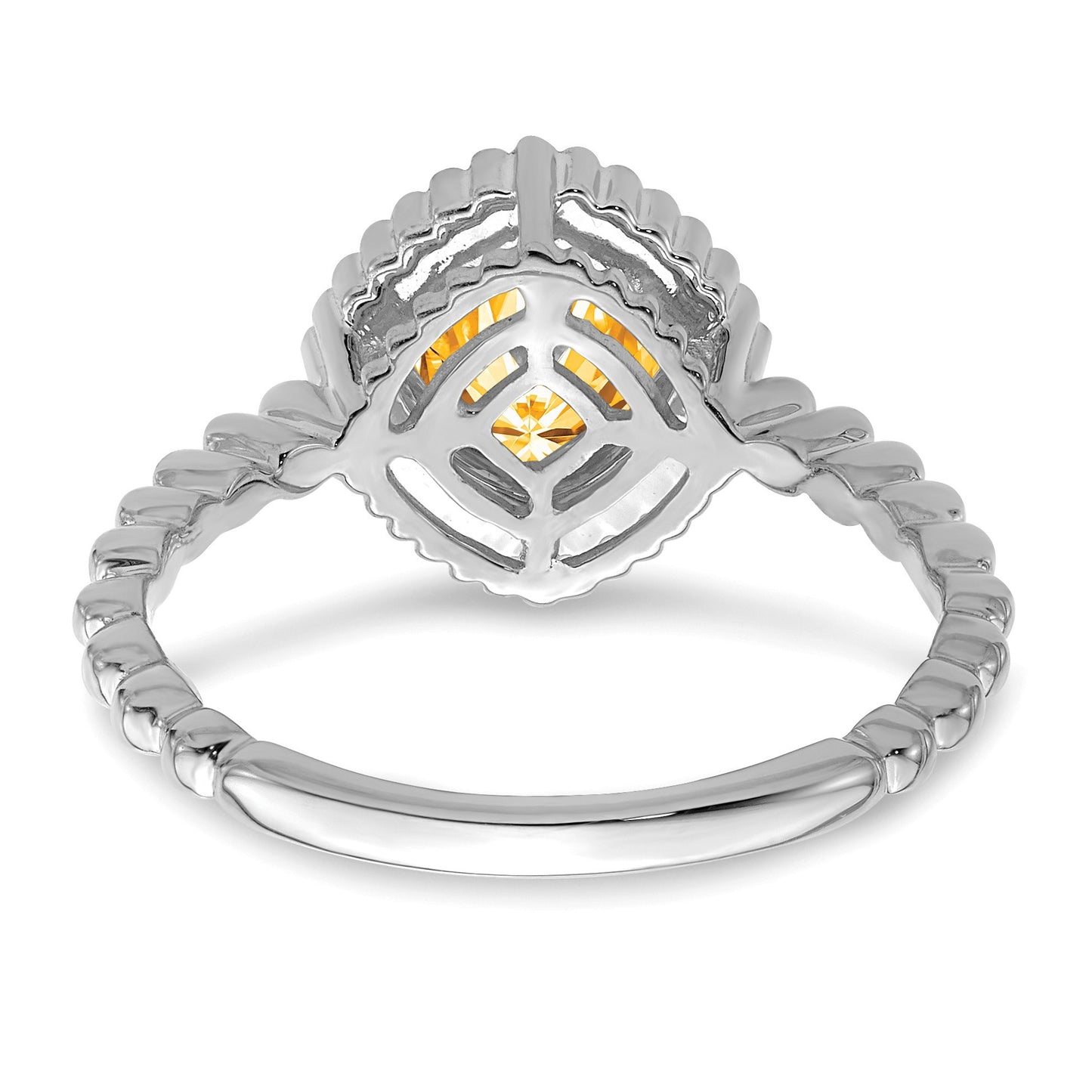 14k White Gold 6.5mm Cushion Citrine Bezel Ring