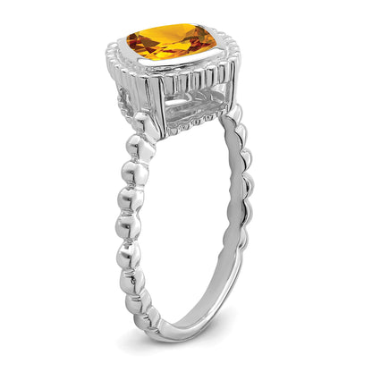14k White Gold 6.5mm Cushion Citrine Bezel Ring