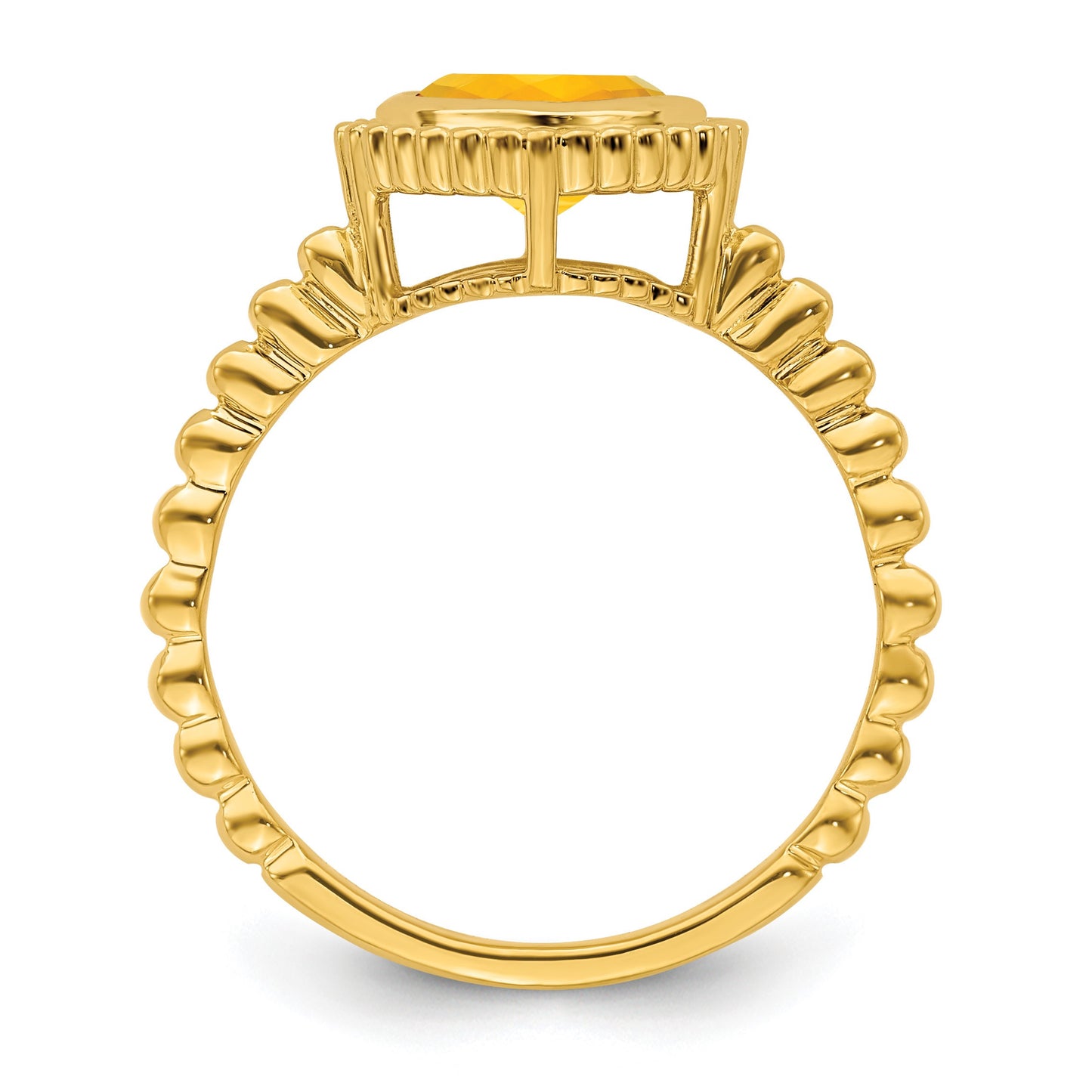 14k 6.5mm Cushion Citrine Bezel Ring