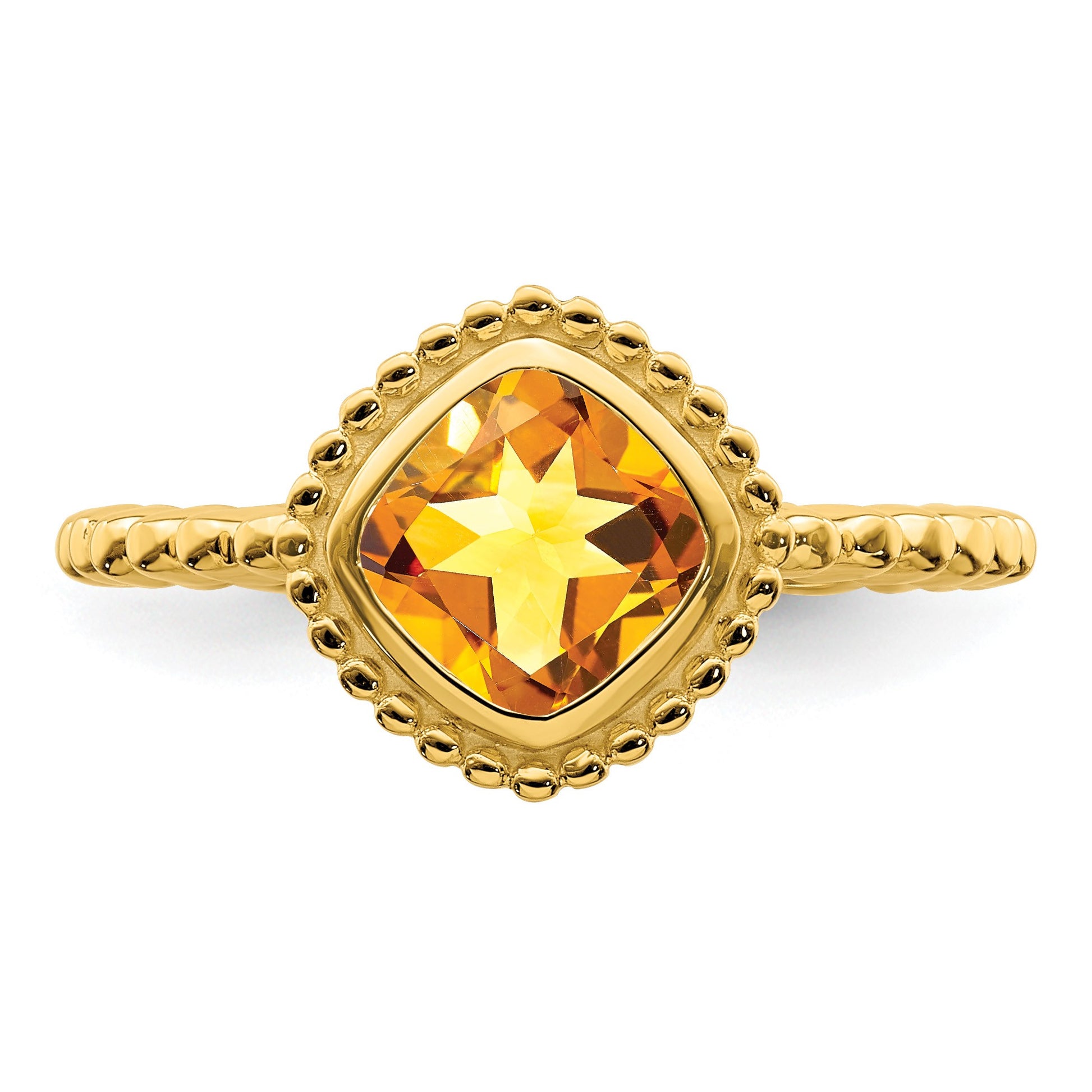 14k 6.5mm Cushion Citrine Bezel Ring