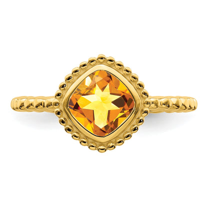 14k 6.5mm Cushion Citrine Bezel Ring