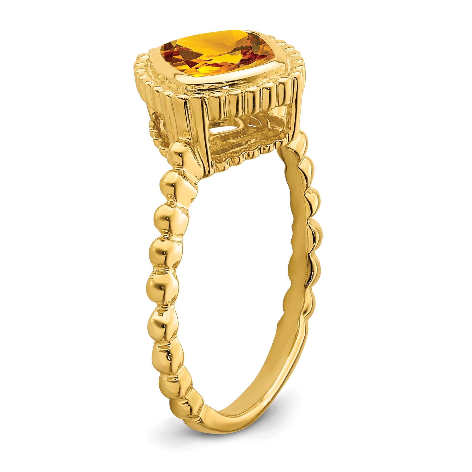 14k 6.5mm Cushion Citrine Bezel Ring