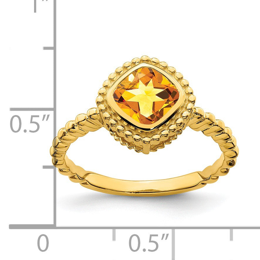 14k 6.5mm Cushion Citrine Bezel Ring