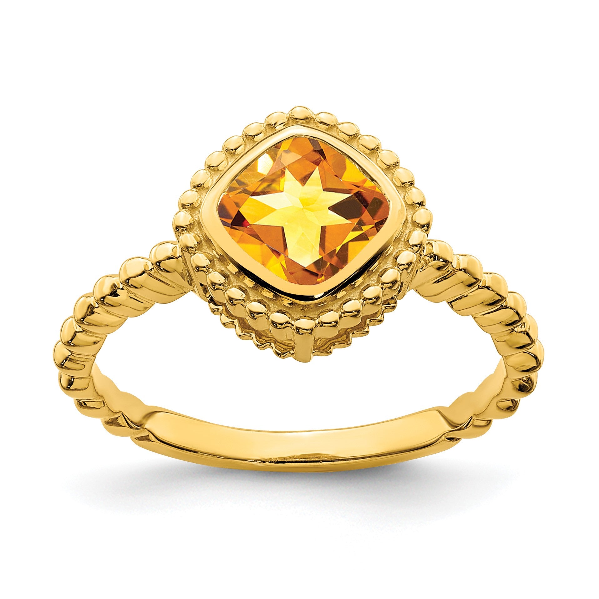 14k 6.5mm Cushion Citrine Bezel Ring