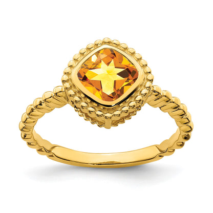 14k 6.5mm Cushion Citrine Bezel Ring