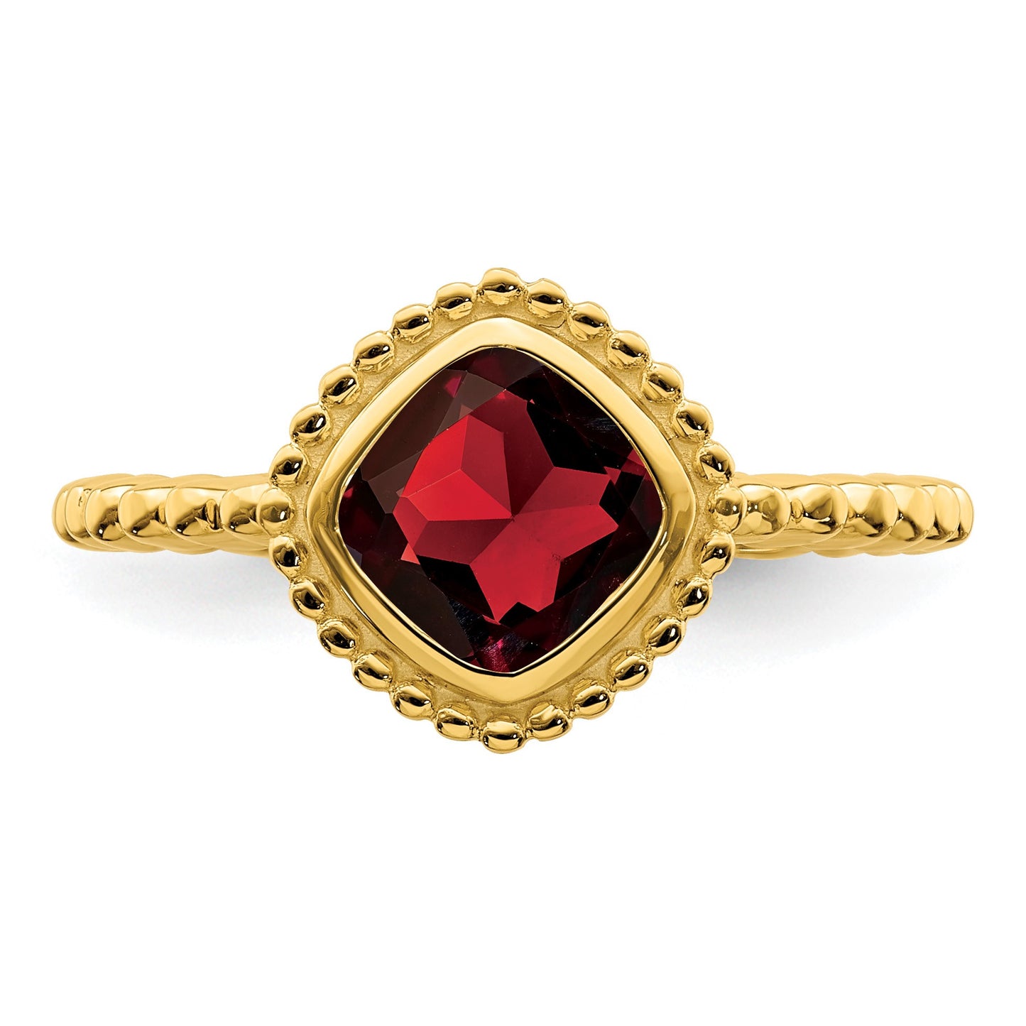 14k 6.5mm Cushion Garnet Bezel Ring