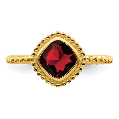 14k 6.5mm Cushion Garnet Bezel Ring