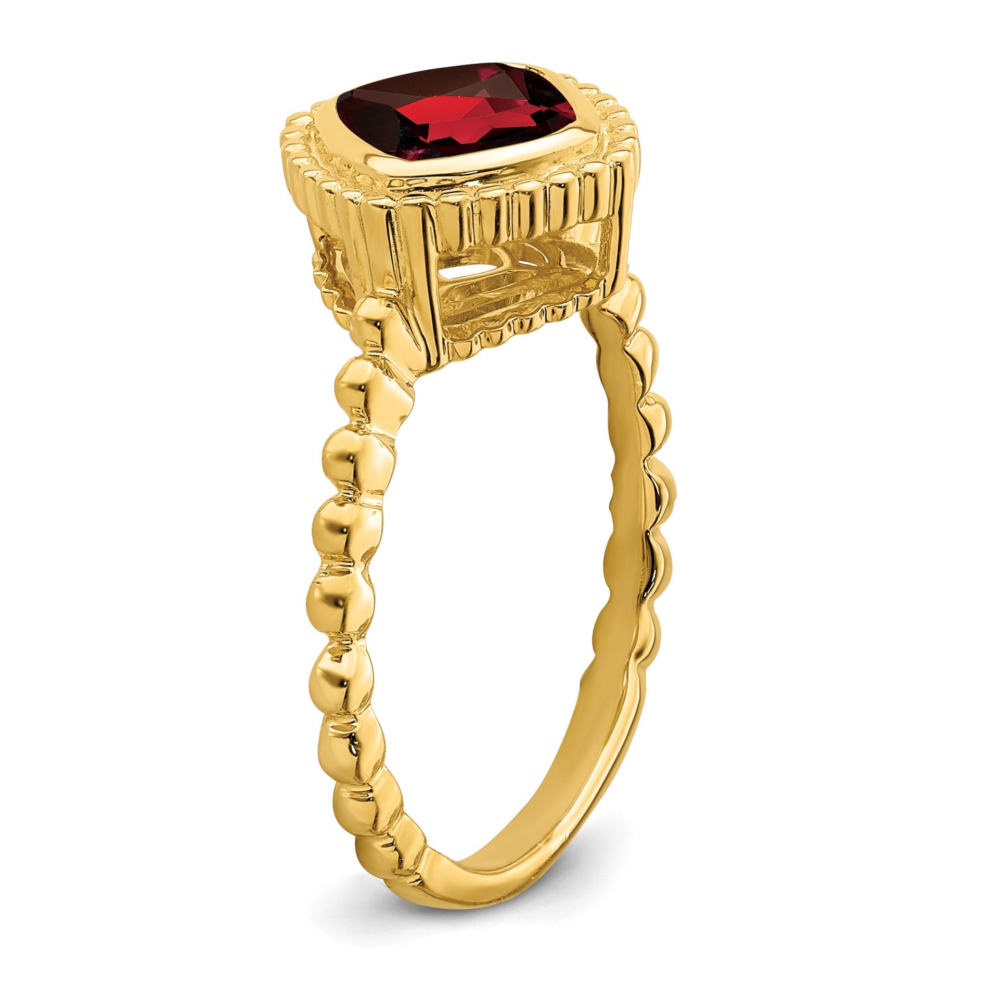 14k 6.5mm Cushion Garnet Bezel Ring