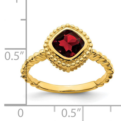 14k 6.5mm Cushion Garnet Bezel Ring