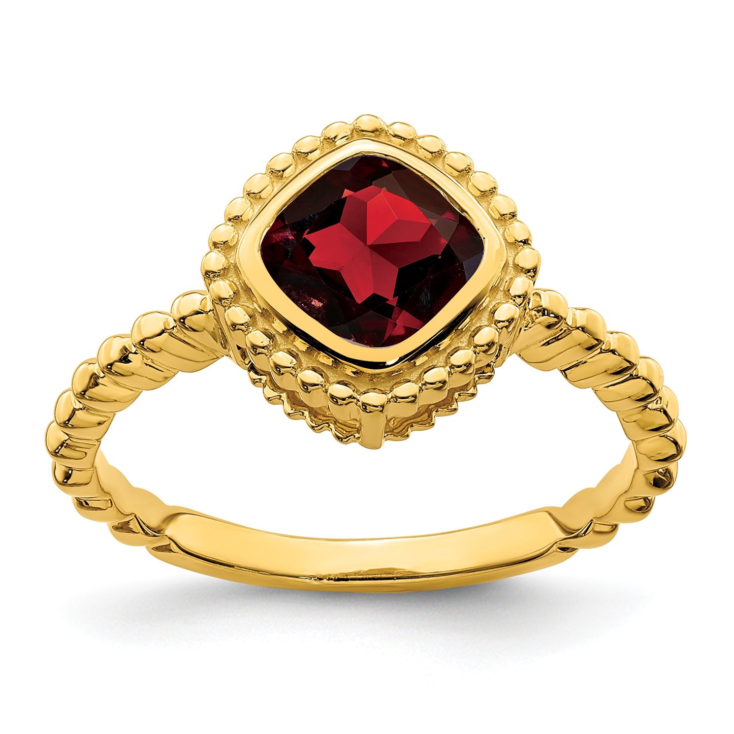 14k 6.5mm Cushion Garnet Bezel Ring