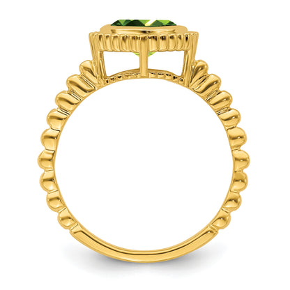 14k 6.5mm Cushion Peridot Bezel Ring