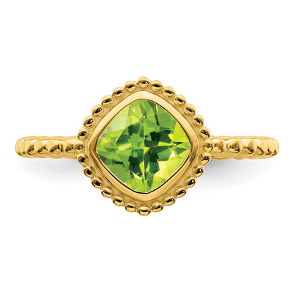 14k 6.5mm Cushion Peridot Bezel Ring