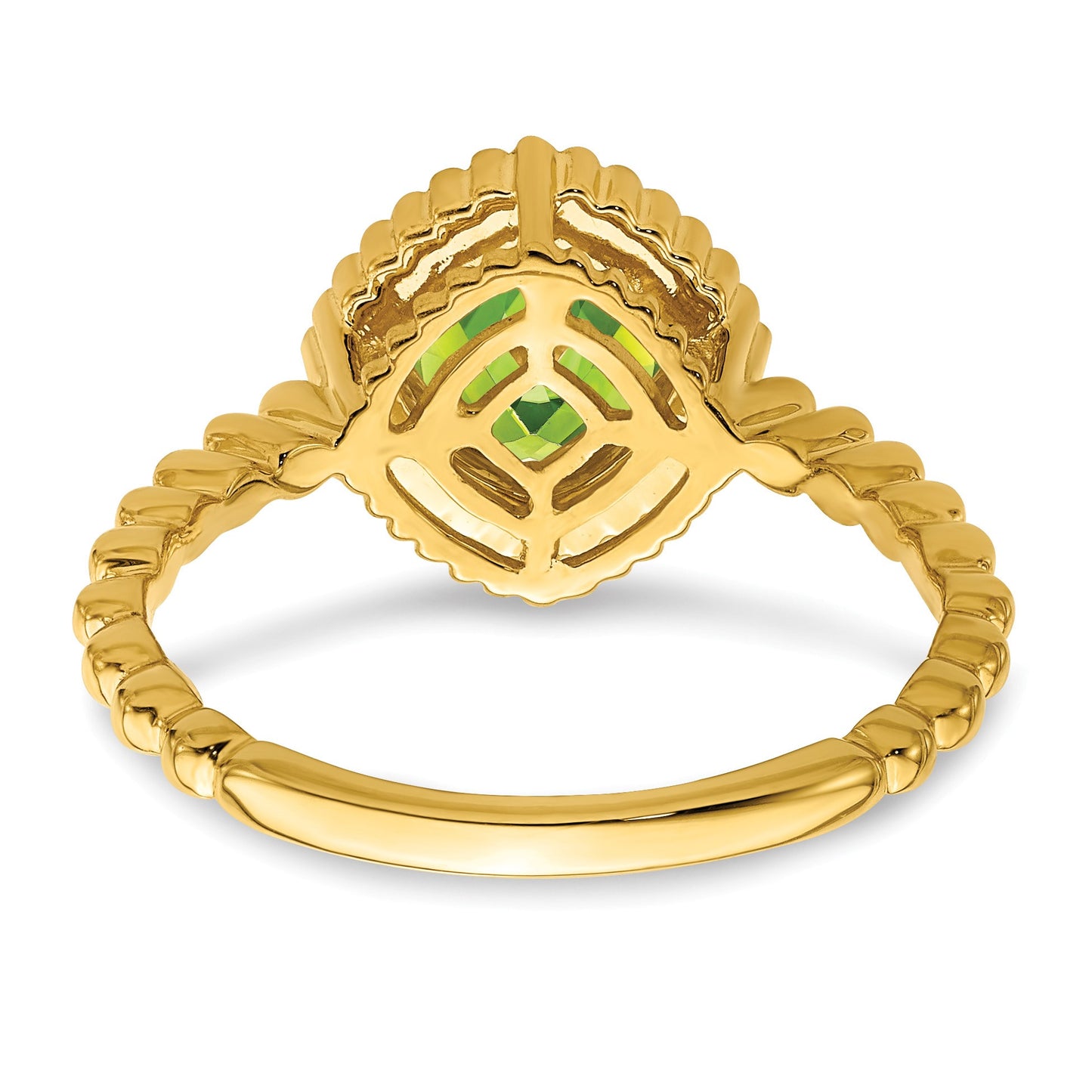 14k 6.5mm Cushion Peridot Bezel Ring