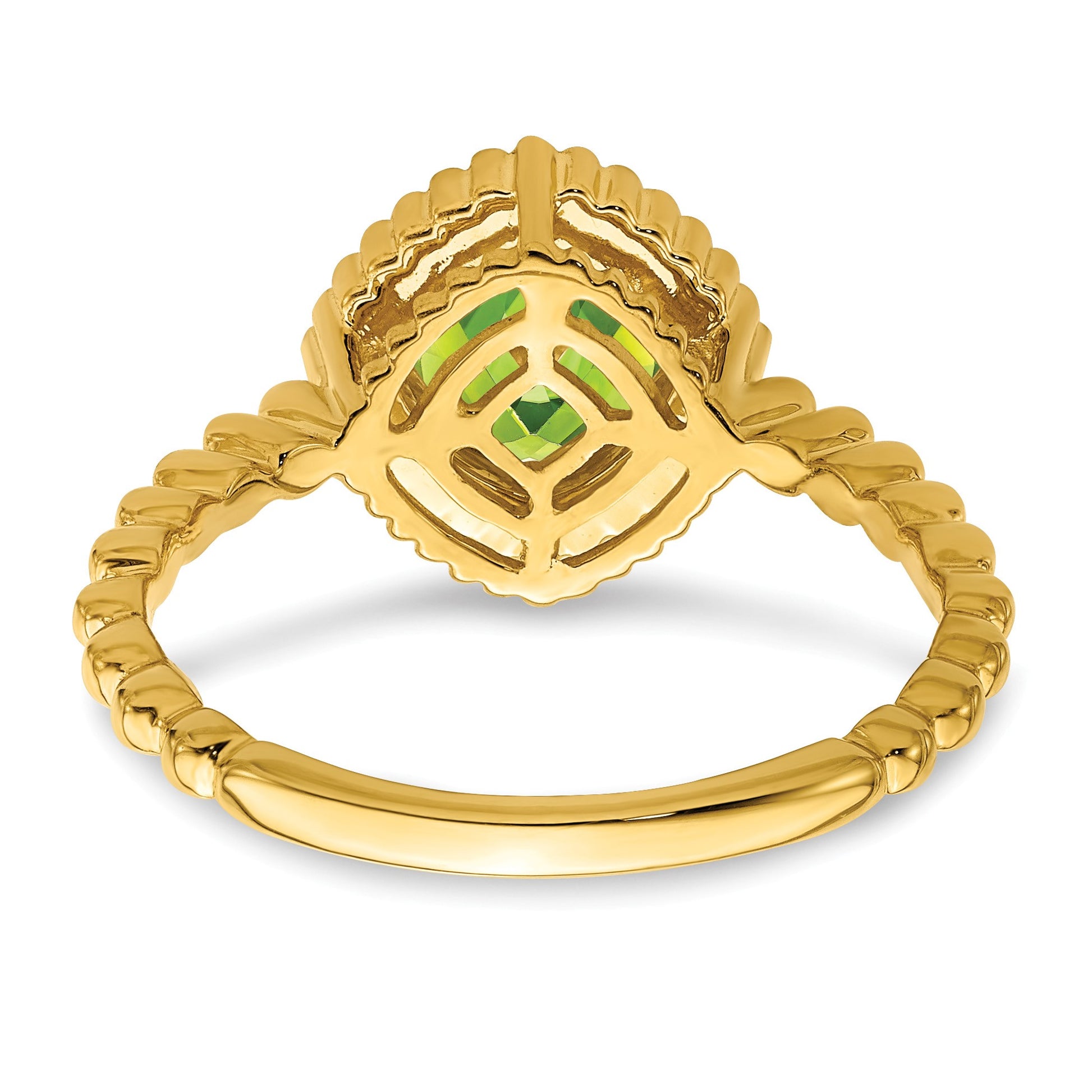 14k 6.5mm Cushion Peridot Bezel Ring