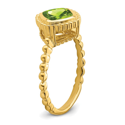 14k 6.5mm Cushion Peridot Bezel Ring