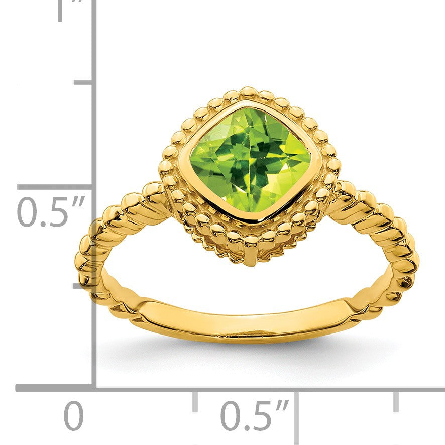 14k 6.5mm Cushion Peridot Bezel Ring