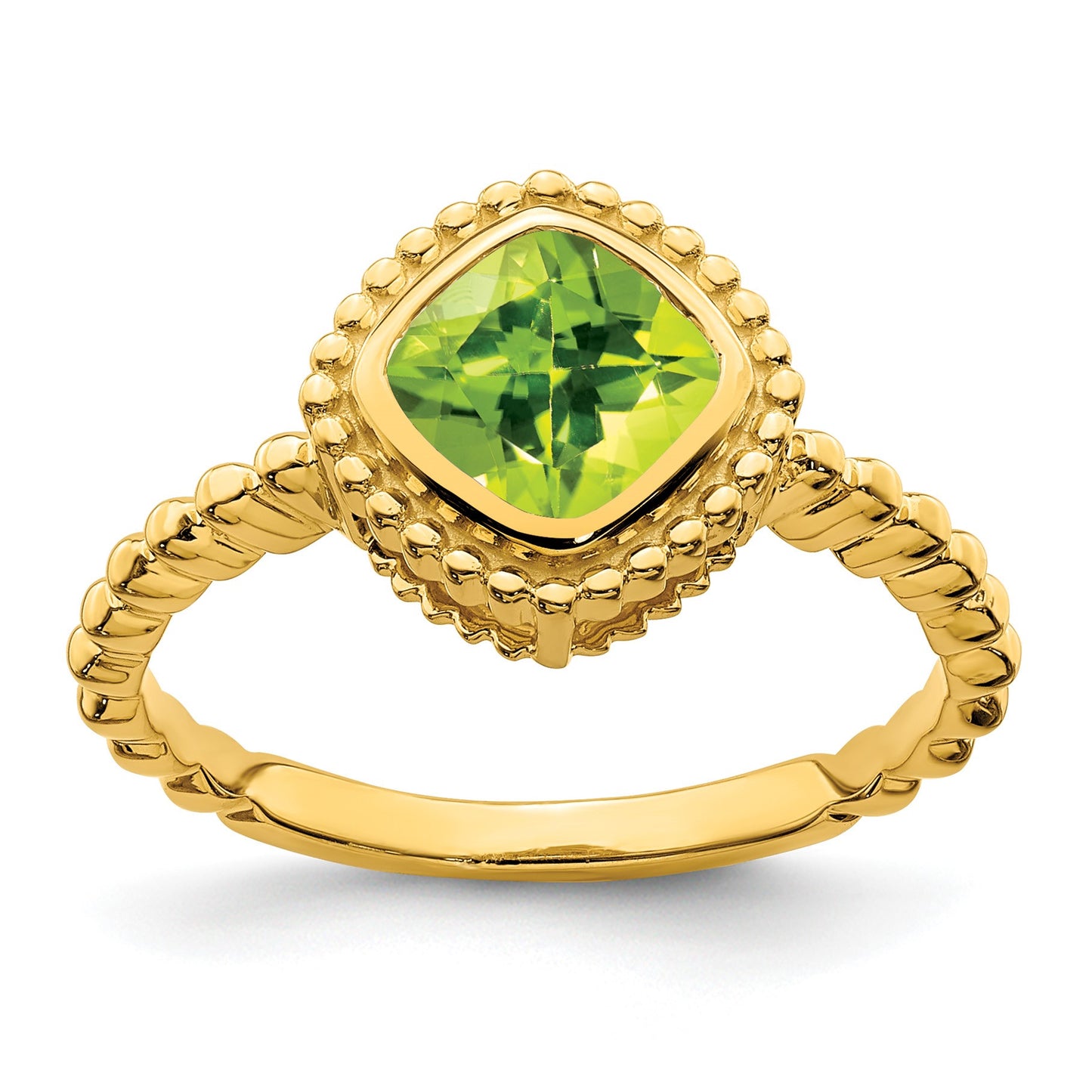 14k 6.5mm Cushion Peridot Bezel Ring
