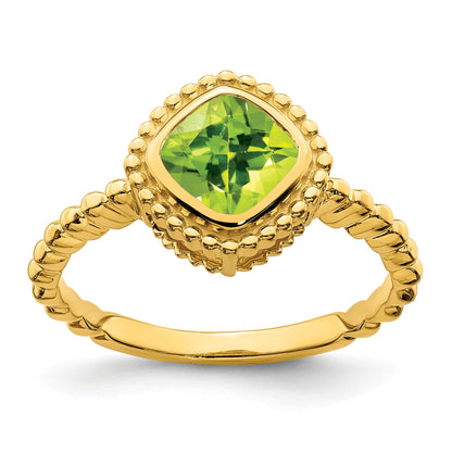 14k 6.5mm Cushion Peridot Bezel Ring