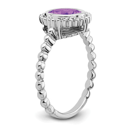 14k White Gold 8x6mm Oval Amethyst Bezel Ring
