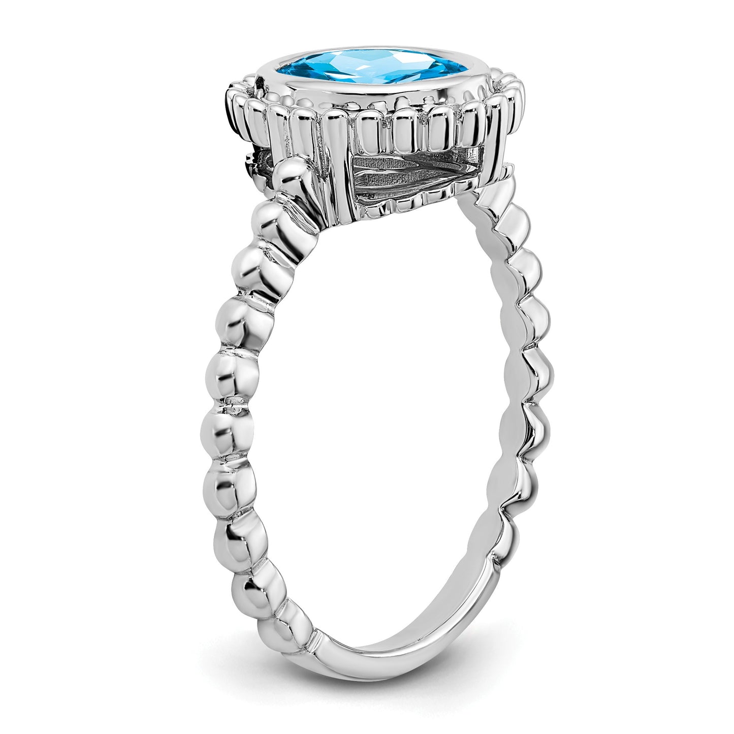 14k White Gold 8x6mm Oval Blue Topaz Bezel Ring