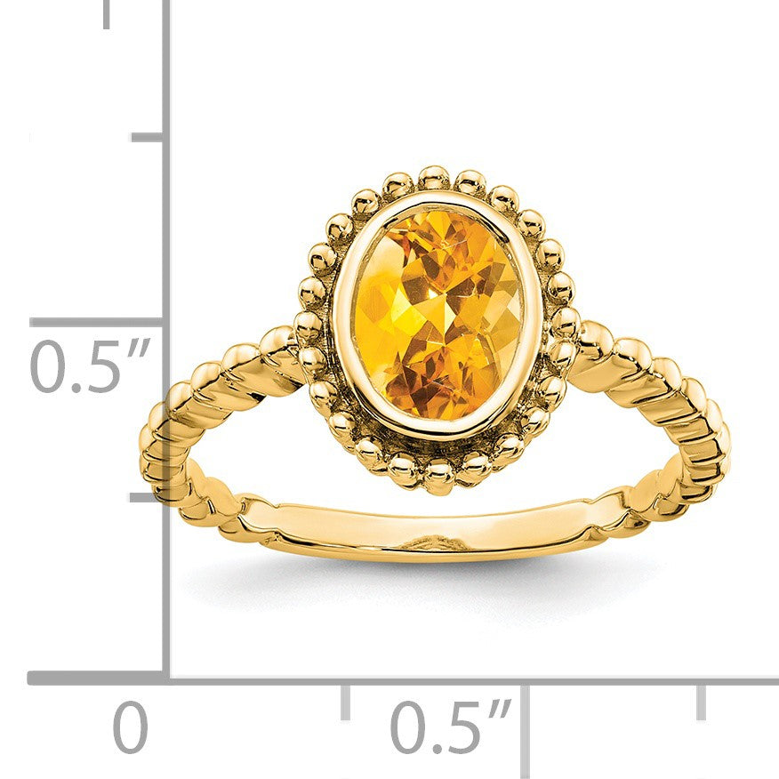 14k 8x6mm Oval Citrine Bezel Ring