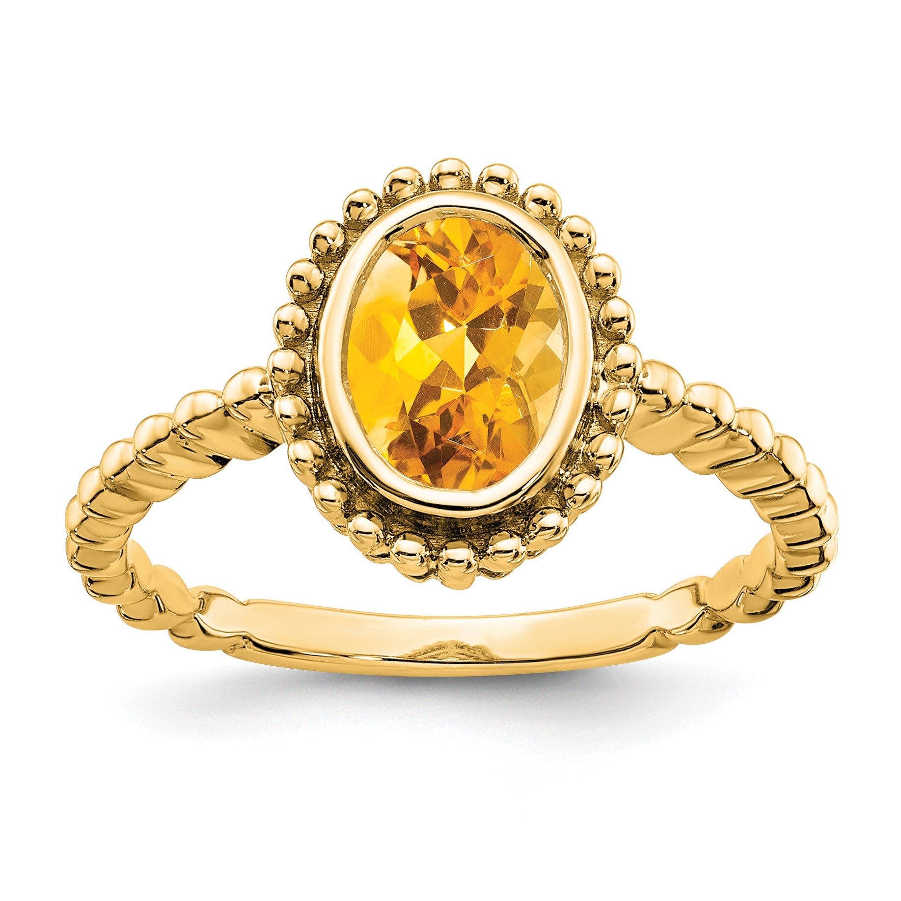 14k 8x6mm Oval Citrine Bezel Ring