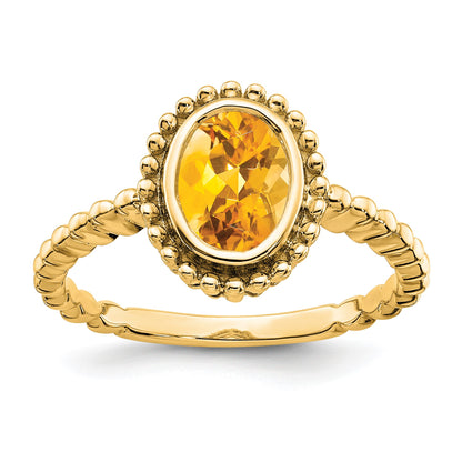 14k 8x6mm Oval Citrine Bezel Ring