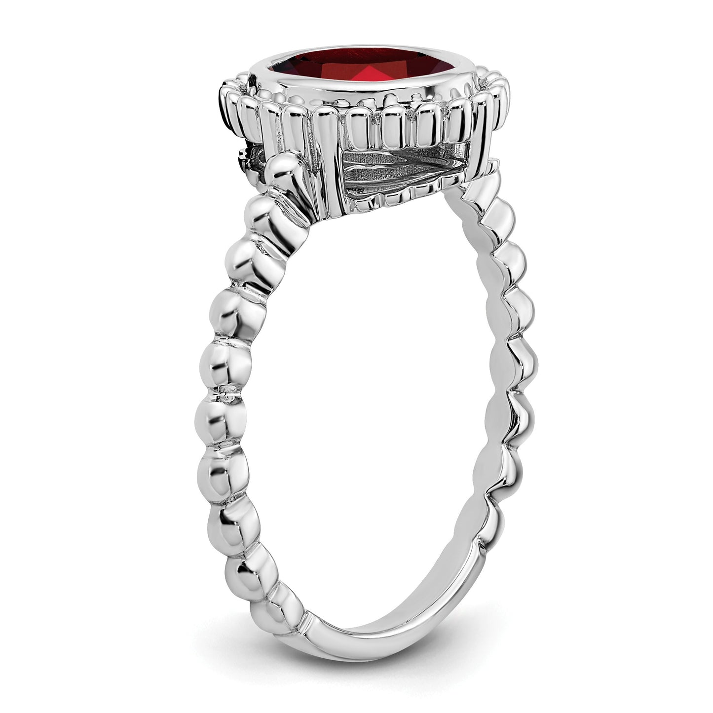 14k White Gold 8x6mm Oval Garnet Bezel Ring