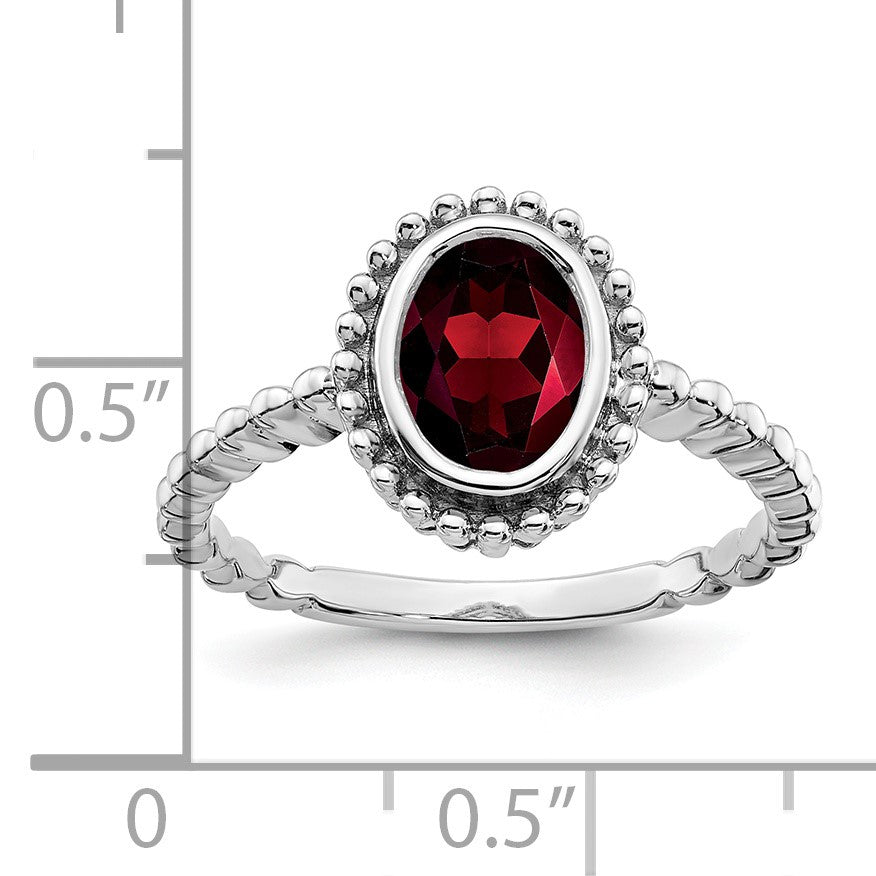 14k White Gold 8x6mm Oval Garnet Bezel Ring