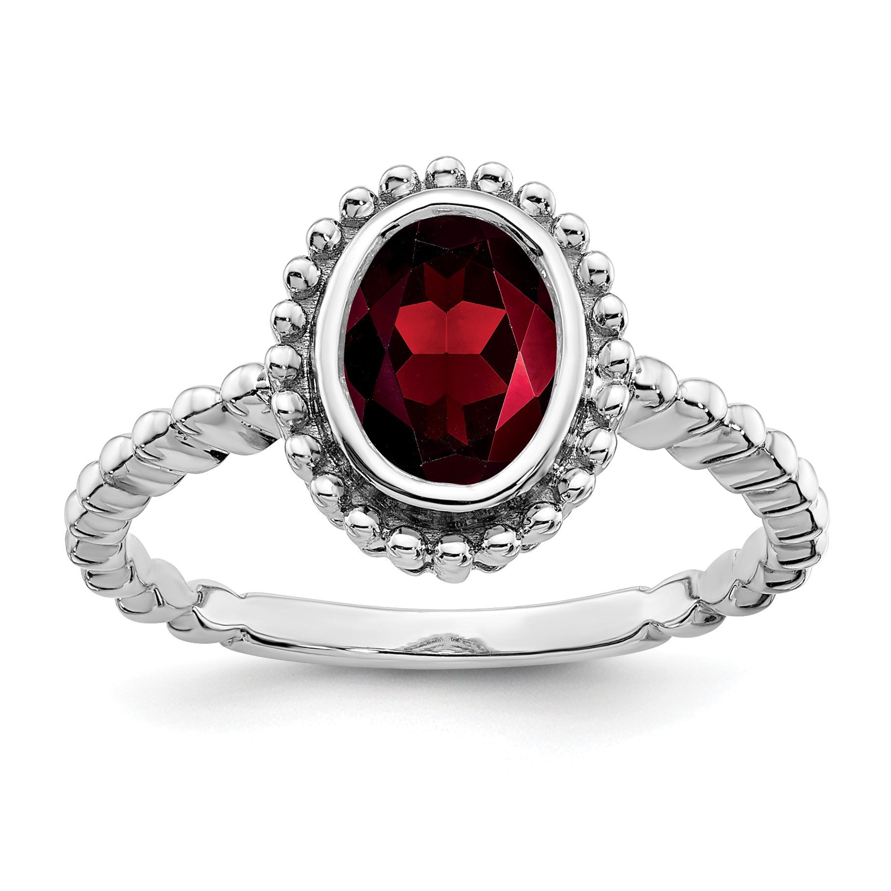 14k White Gold 8x6mm Oval Garnet Bezel Ring