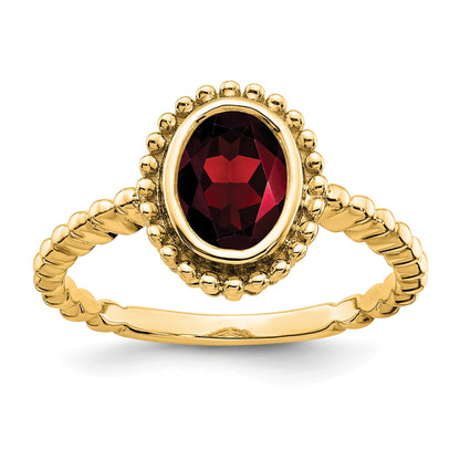 14k 8x6mm Oval Garnet Bezel Ring