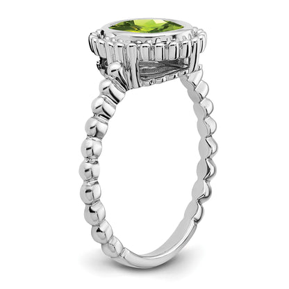 14k White Gold 8x6mm Oval Peridot Bezel Ring