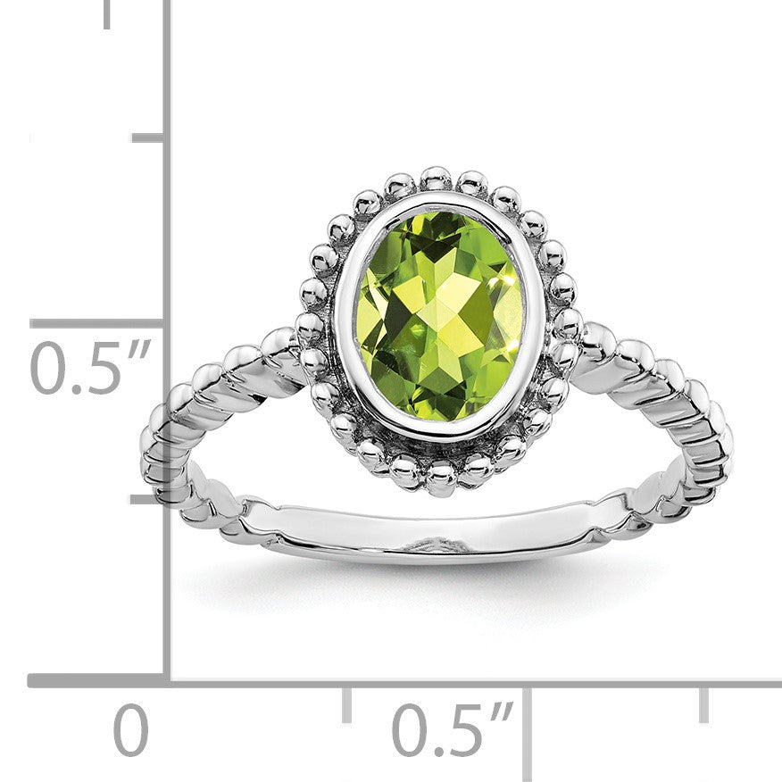 14k White Gold 8x6mm Oval Peridot Bezel Ring