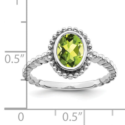 14k White Gold 8x6mm Oval Peridot Bezel Ring