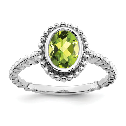 14k White Gold 8x6mm Oval Peridot Bezel Ring