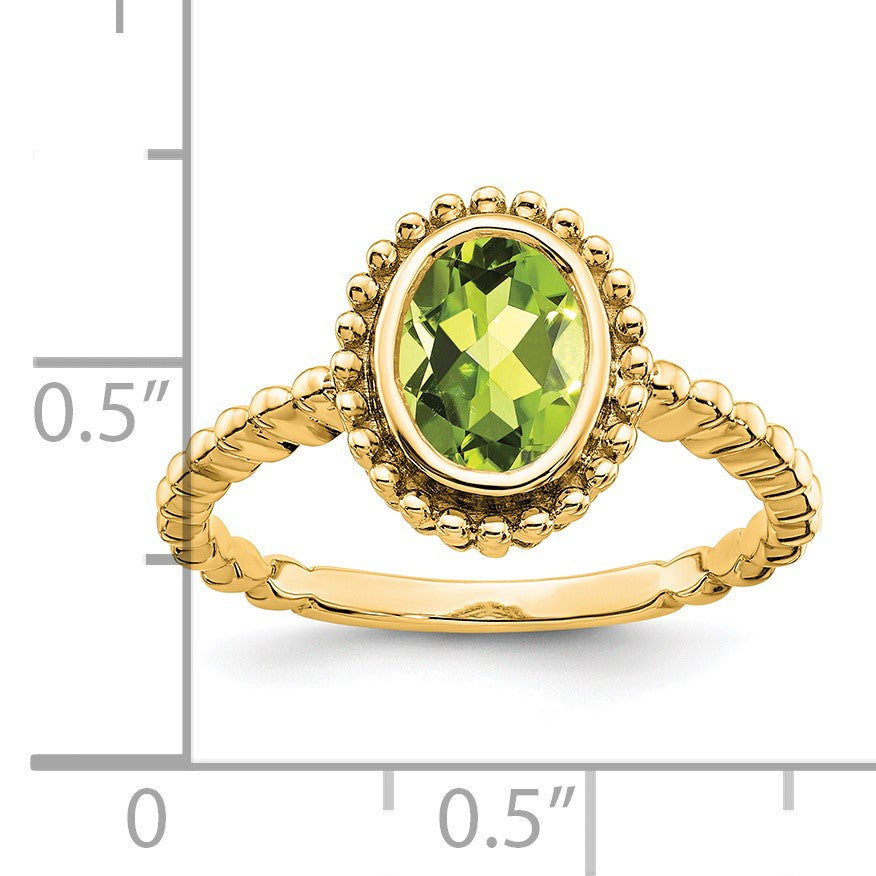 14k 8x6mm Oval Peridot Bezel Ring
