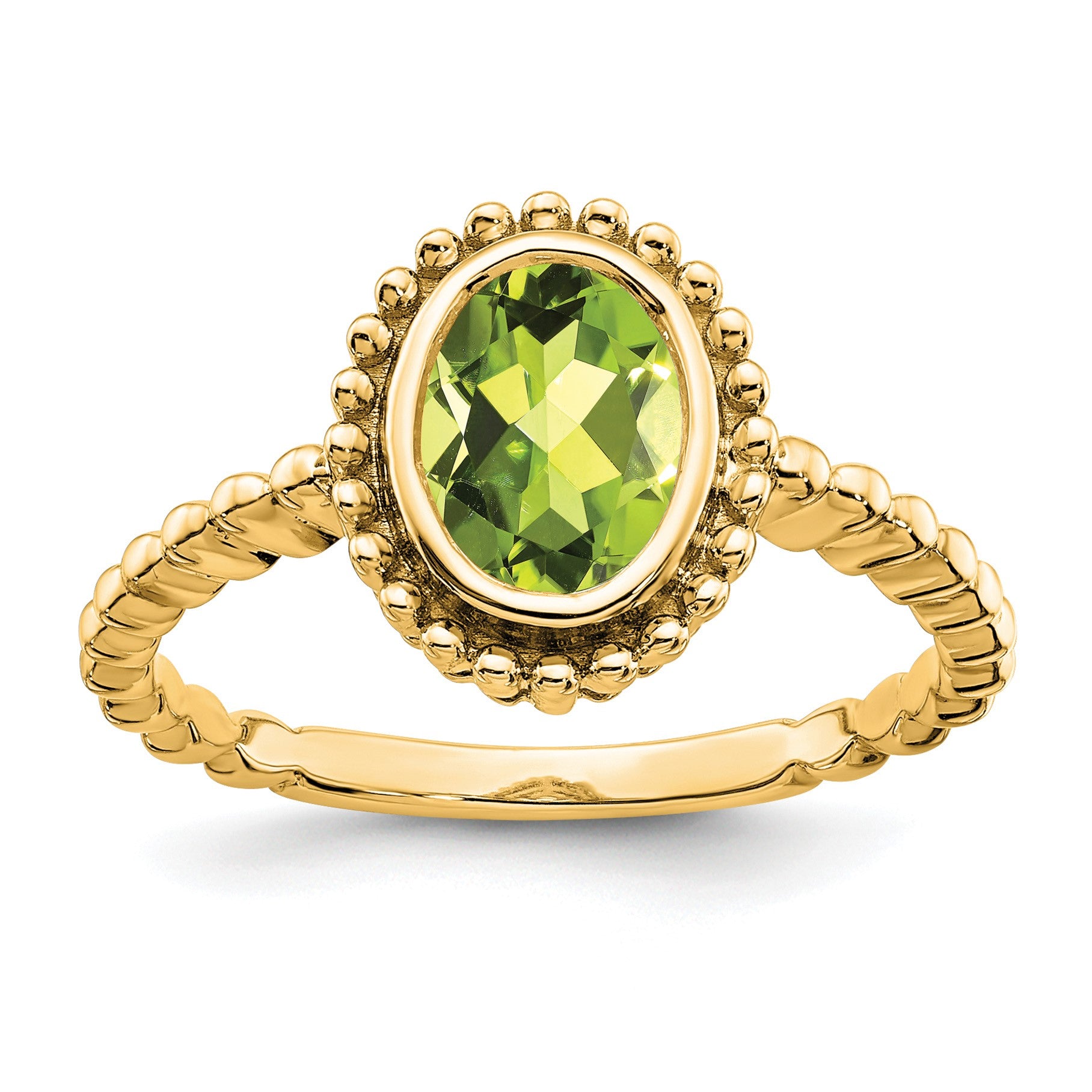14k 8x6mm Oval Peridot Bezel Ring