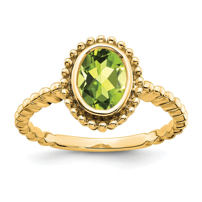 14k 8x6mm Oval Peridot Bezel Ring