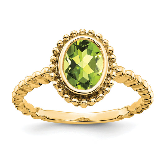 14k 8x6mm Oval Peridot Bezel Ring