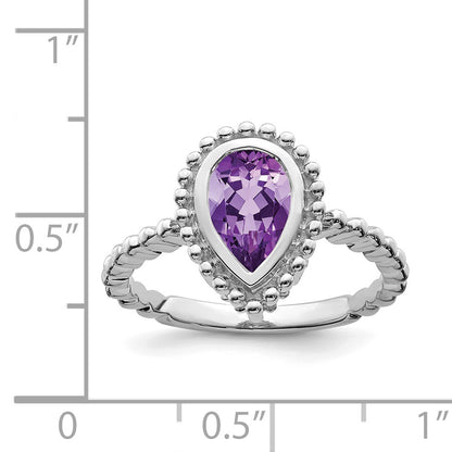 14k White Gold 9x6mm Pear Amethyst Bezel Ring