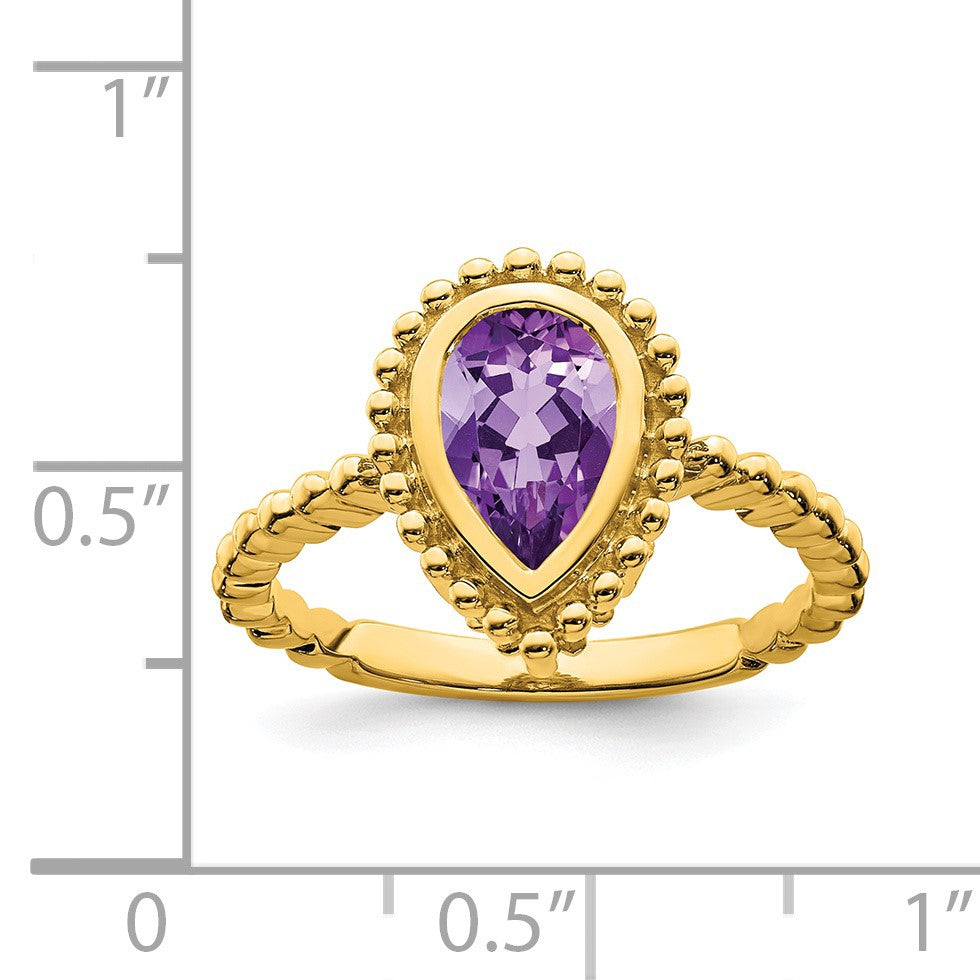 14k 9x6mm Pear Amethyst Bezel Ring