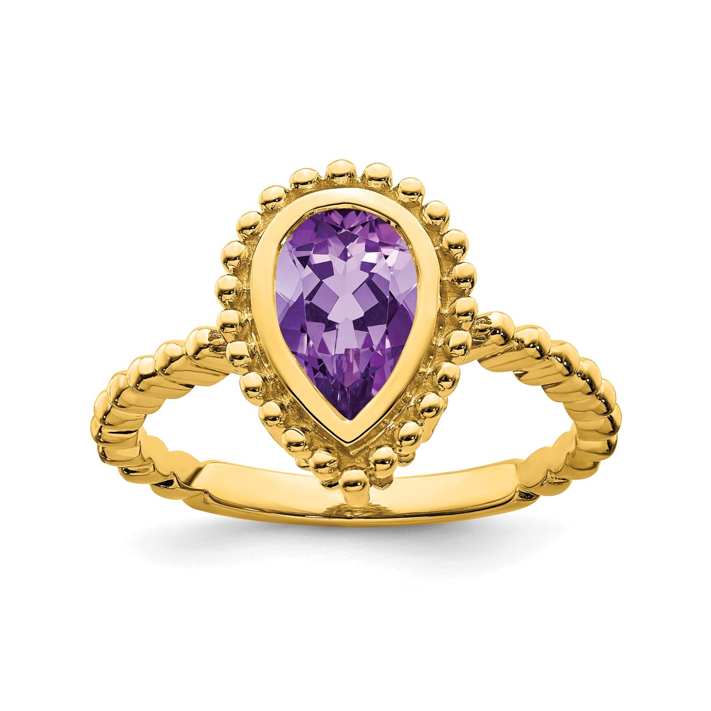 14k 9x6mm Pear Amethyst Bezel Ring