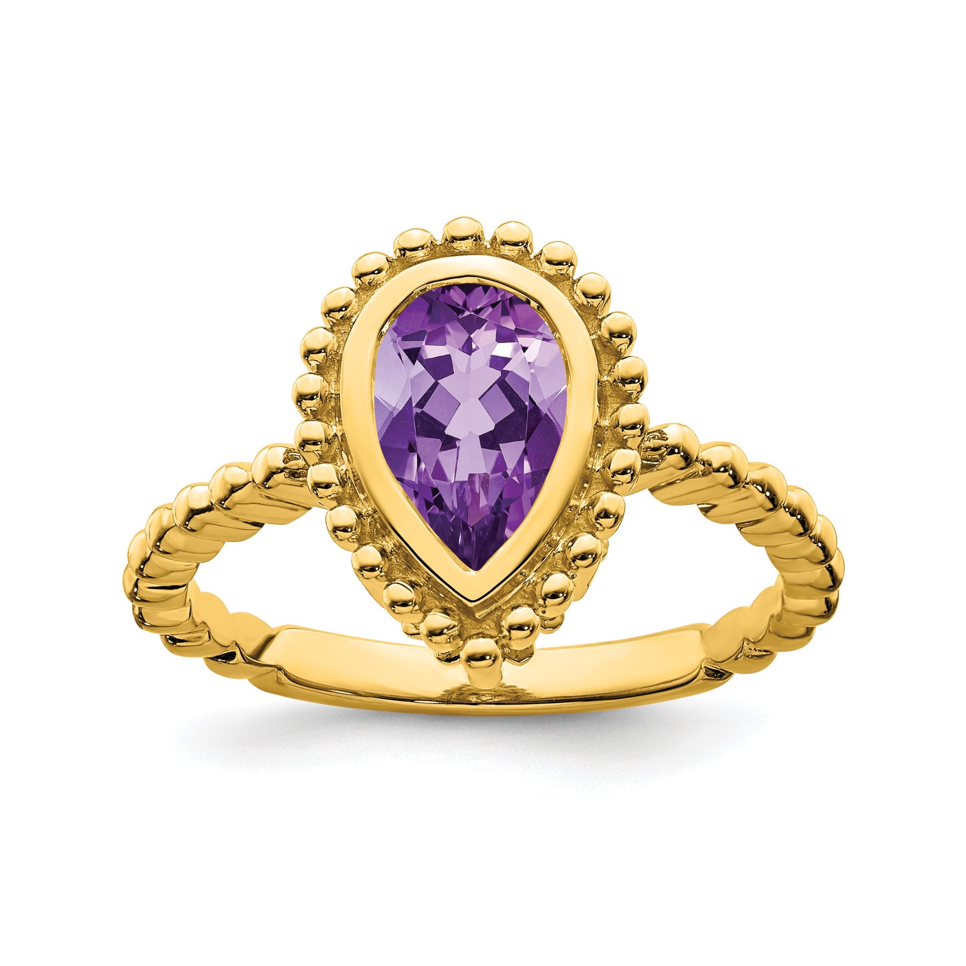 14k 9x6mm Pear Amethyst Bezel Ring