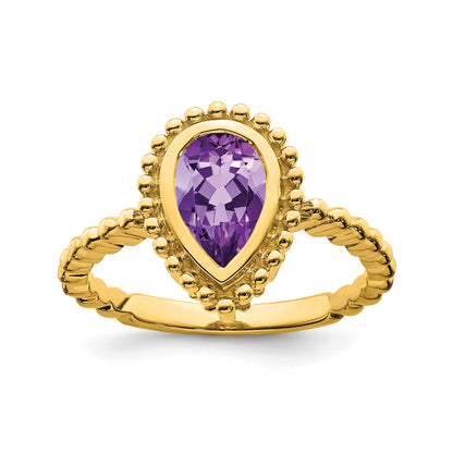 14k 9x6mm Pear Amethyst Bezel Ring
