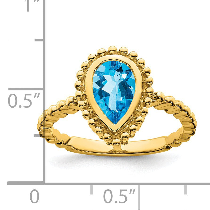 14k 9x6mm Pear Blue Topaz Bezel Ring
