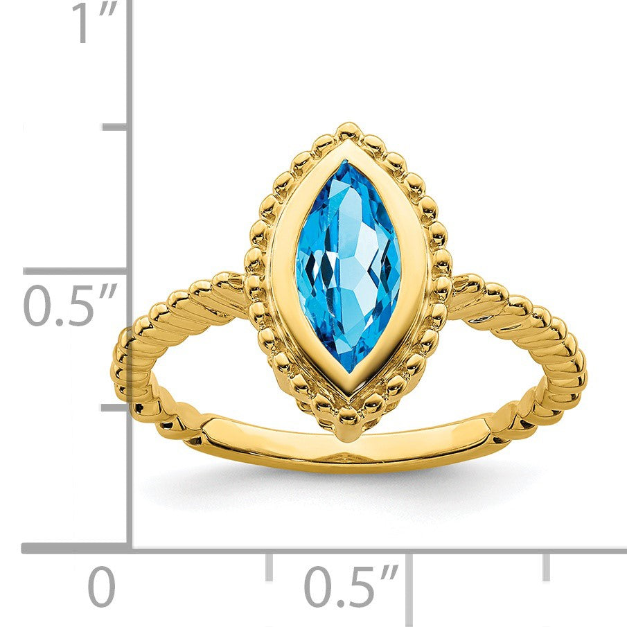 14k 10x5 Marquise Blue Topaz Bezel Ring