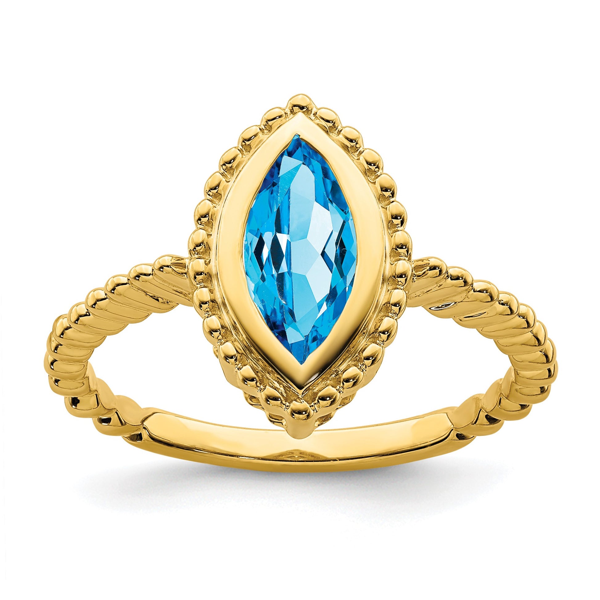14k 10x5 Marquise Blue Topaz Bezel Ring