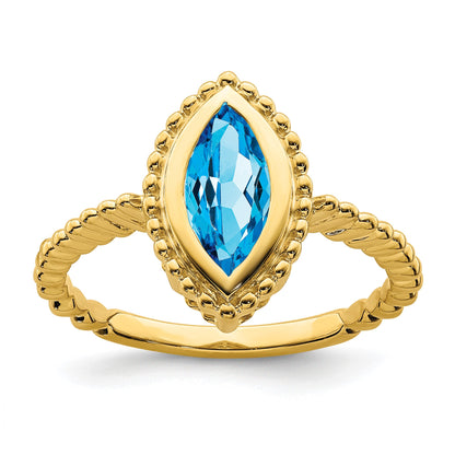 14k 10x5 Marquise Blue Topaz Bezel Ring